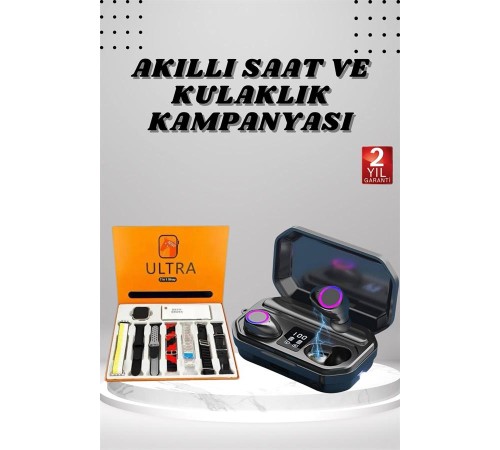 Yeni Nesil Akıllı Saat ve Bluetooth Kulaklık Kampanyası Dijital Göstergeli Powerbankli