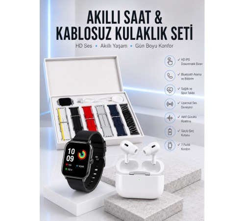 7 Kordonlu Akıllı Saat Ve Yeni Nesil Kulaklık Dokunmatik Ekran Android ve İOS Uyumlu