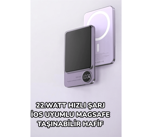 iOS Uyumlu 22.5W Hızlı Şarj Magsafe Powerbank Dijital Göstergeli 10.000 mAh