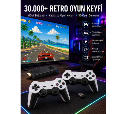 Joystick Çift Kollu Oyun Kolu Retro Oyun Yüksek Çözünürlüklü 3D Game Yeni Nesil