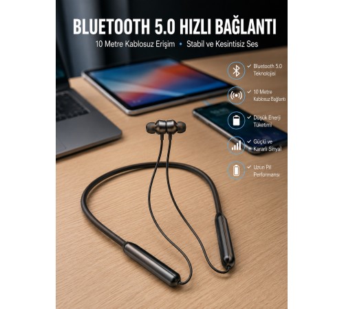Dijital Göstergeli Kulak İçi Kablosuz Bluetooth Kulaklık Boyun Bantlı Yeni Nesil