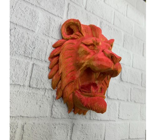Dekoratif Asılabilir Aslan Başı 3D Duvar Heykeli Gold Red 20x21 cm