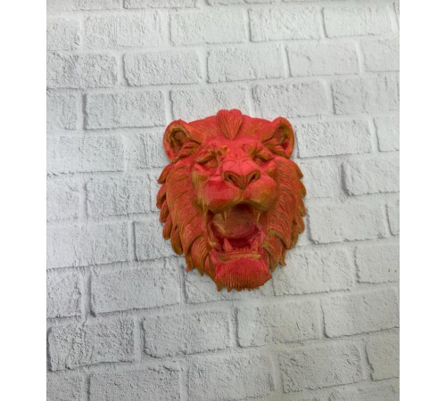 Dekoratif Asılabilir Aslan Başı 3D Duvar Heykeli Gold Red 20x21 cm