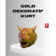 Gold Renk 3D Kurt Başı Duvar Dekoru