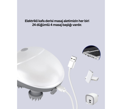 Şarjlı Kafa Masaj Aleti 3 Hız Ayarlı Derin Masaj
