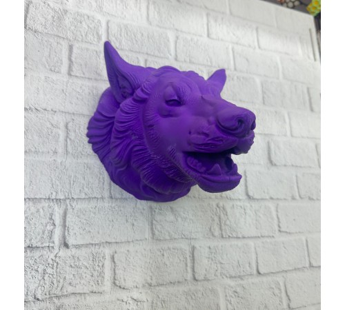 Mor Renk 3D Kurt Başı Duvar Dekoru Asılabilir Maskot Heykel 25x19 cm