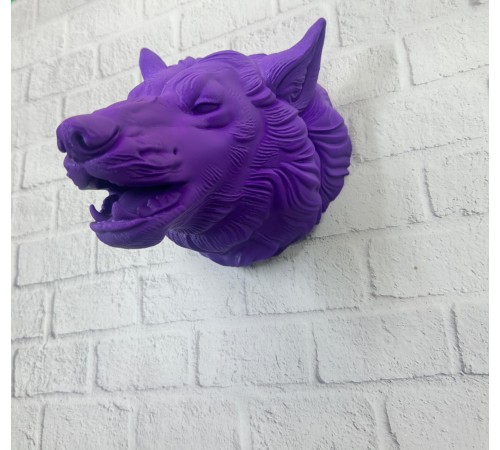 Mor Renk 3D Kurt Başı Duvar Dekoru Asılabilir Maskot Heykel 25x19 cm