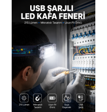 Kafa Lambası Led Fener Pratik Taşınabilir Ayarlanabilir USB Şarjlı