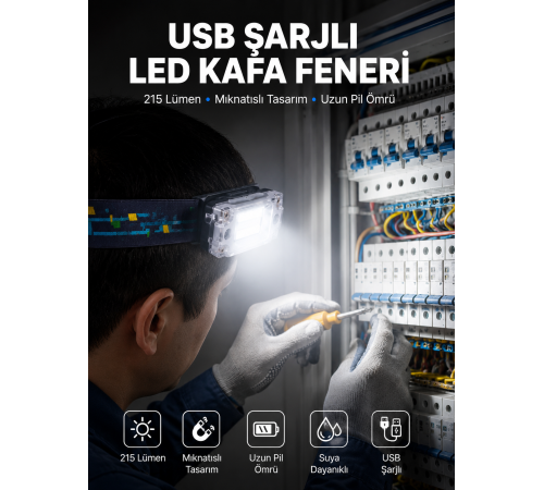 Kafa Lambası Led Fener Pratik Taşınabilir Ayarlanabilir USB Şarjlı