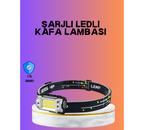 Beyaz Led Işık Sensörlü Kafa Lambası Lityum Batarya Led El Fenerli Şarjlı