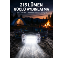Şarj Edilebilir LED KAFA Feneri 215 Lümen XPE COB Güçlü Aydınlatma