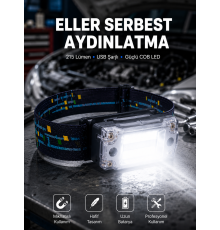 Kompakt LED Kafs Feneri USB Şarjlı Manyetik 2 Işık Modlu 215 Lümen Yeni Nesil