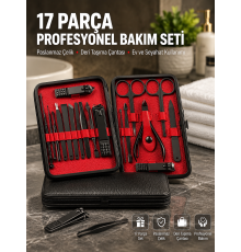 Deri Çantalı Siyah Paslanmaz Çelik 17 Parça Manikür Pedikür Seti