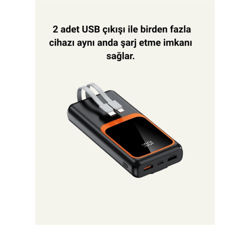 20000 mAh Taşınabilir Powerbank | Çok Kablolu, Hızlı Şarj Destekli (22.5W)