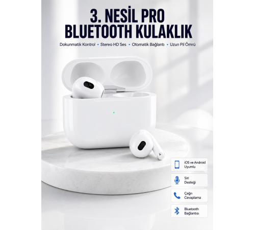 Bluetooth Kulaklık 3. Nesil Ios Android Uyumlu Yeni Nesil Wireless Charge