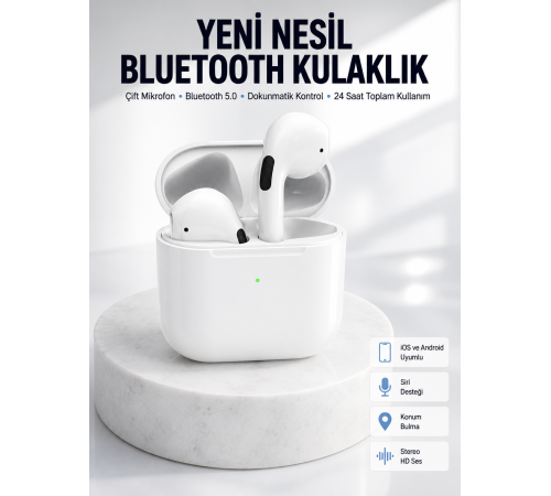 Yeni Nesil Bluetooth Kulaklık Beyaz Çağrı Cevaplayabilen Kablosuz