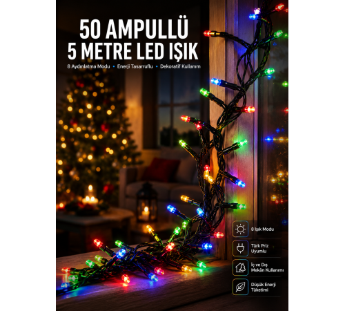 Karışık Renk Pilli Led Işık Çok Fonksiyonlu Enerji Tasarruflu 5 Metre