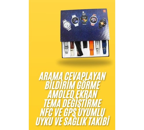7 Kordonlu Akıllı Saat Siyah Kasa Dokunmatik Ekran Uyku ve Sağlık Takibi