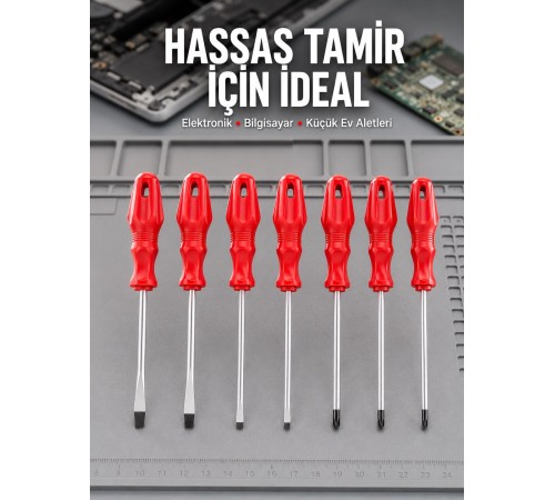 Düz ve Yıldız Başlıklı 7li Tornavida Seti Ergonomik Tutma
