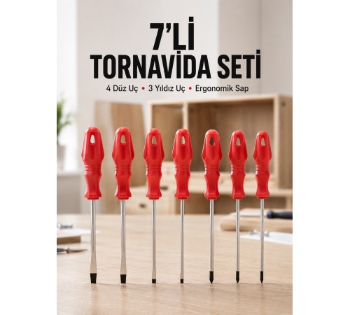 Ev ve Atölye Kullanımına Uygun 7 Parça Tornavida Seti