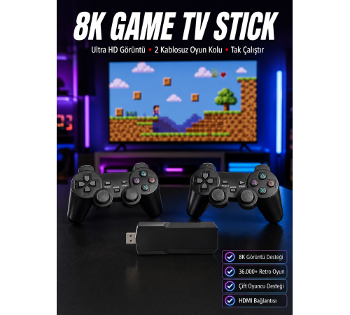 8K Ultra HD Game Box 36500 Oyunlu Game Stick Oyun Konsolu