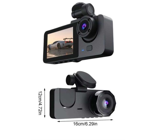 Gece Görüşlü DVR 3 Lensli Araç İçi Sürüş Kamerası Video Kaydedici