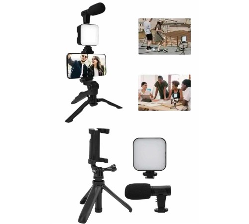Telefon Tutucu Mini Mikrofonlu Tripod Vlog Çekim Video