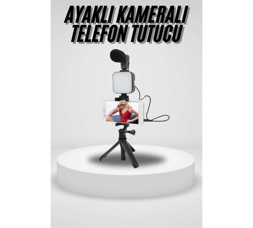 Akıllı Telefon Vlog Kiti Tripod Mini Mikrofonlu Telefon Tutucu