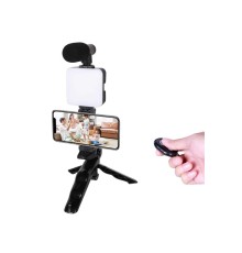 Telefon Tutucu Led Işıklı Kumandalı Mikrofon Telefon Vlog Video Kayıt