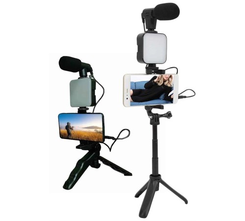 Telefon Tutucu Led Işıklı Kumandalı Mikrofon Telefon Vlog Video Kayıt