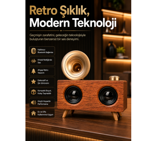 Gramafon Nostaljik Radyo Yüksek Ses Kalitesi USB TF Kart Aux