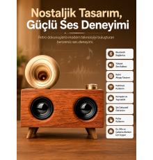 Bluetooth Nostalji Speaker Radyo Gramofon Ahşap Renk Vintage