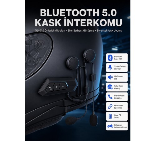 Intercom Bluetooth Kask Kulaklık Motosiklet Kulaklık 5.0 Bluetooth