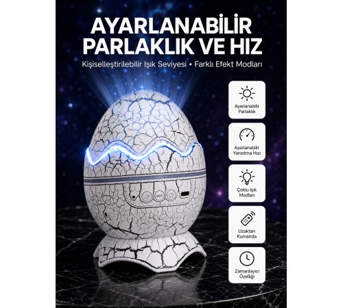 Dinozor Yumurtası Tasarımlı Projektörlü Gece Lambası