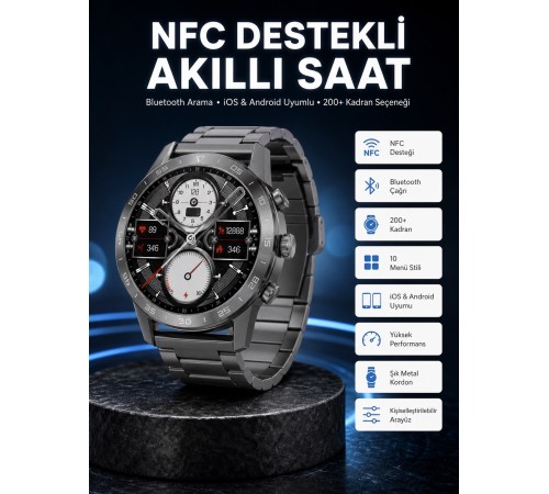 Akıllı Saat Çelik Kordon Çağrı Cevaplama Amoled Ekran Titreşimli Uyku ve Sağlık Takibi