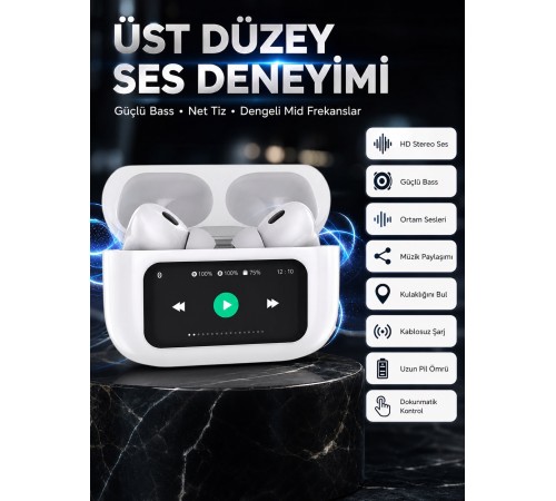 Dokunmatik Ekranlı Bluetooth Kulaklık TWS İOS Android Tüm Telefonlara Uyumlu Kulaklık Yeni Nesil