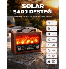 Taşınabilir Şömine Görünümlü Bluetooth Hoparlör – Solar Şarjlı, Alev Işıklı, 7W Ses