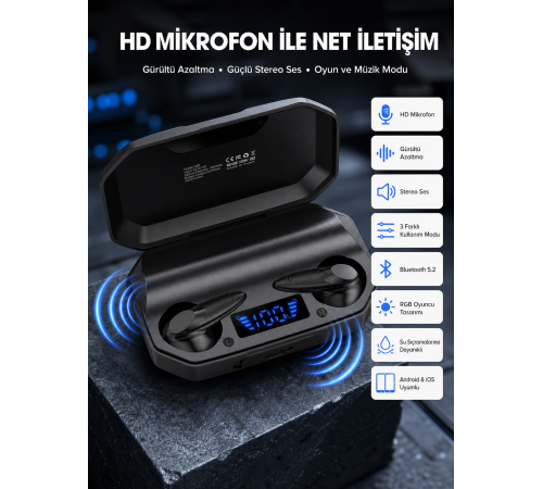 Siyah Profesyonel Kulaklık HD Mikrofonlu Çağrı Cevaplayabilen