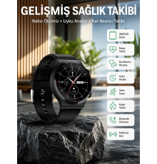 Amoled Ekran Metal Deri Silikon Kordonlu Uyku ve Sağlık Takibi