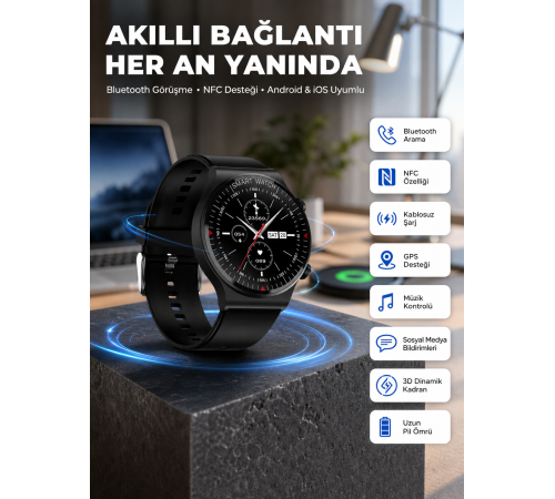 Akıllı Saat Yeni Nesil Üç Kordonlu Nabız Ölçer Çağrı Cevaplama