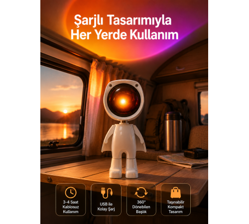 Gün Batımı Projektör Lamba Astronot Görünümlü Dekoratif Masa Lambası