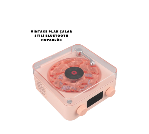 Retro Bluetooth Hoparlör PEMBE