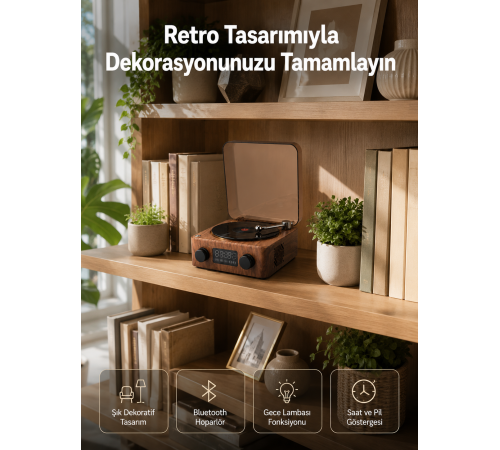 Dekoratif Gece Işıklı Bluetooth Hoparlör – Saatli Tasarım Yeni Nesil