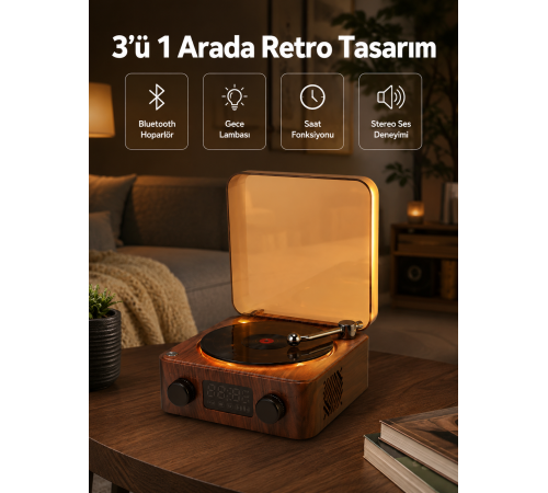 Stereo Bluetooth Hoparlör – Gece Lambalı ve Saat Göstergeli Yeni Nesil
