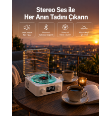 3-1 Kablosuz Bluetooth Hoparlör – Gece Lambalı, Saatli, Retro Tasarım
