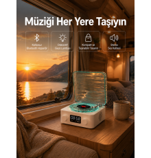 Retro Tasarımlı Gece Lambalı Bluetooth Hoparlör – Saat ve Pil Göstergeli