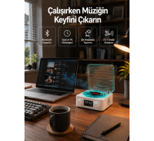 Dekoratif Gece Işıklı Bluetooth Hoparlör – Zaman ve Pil Ekranlı
