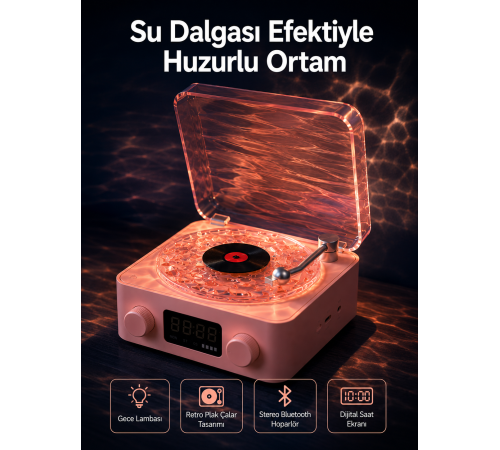 Retro Saatli Bluetooth Hoparlör – Gece Lambalı Kristal Ses Kalitesi Yeni Nesil