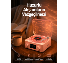 Vintage Tarz Bluetooth Hoparlör – Gece Işığı ve Zaman Göstergeli Yeni Nesil