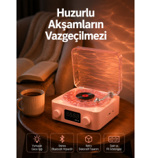 Vintage Tarz Bluetooth Hoparlör – Gece Işığı ve Zaman Göstergeli Yeni Nesil